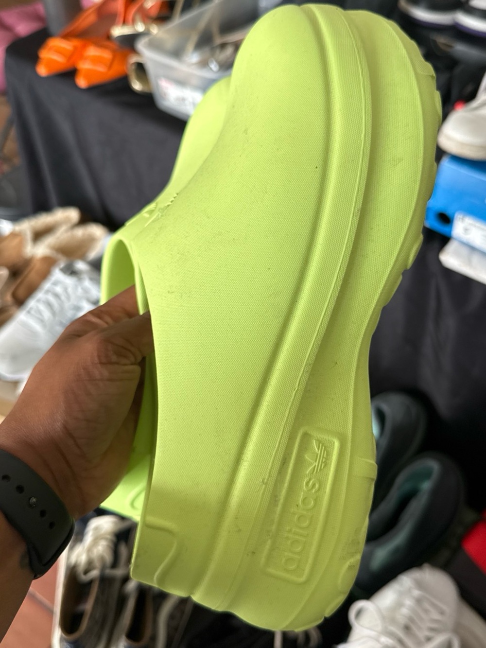 adidas Kids Slip-On Clog in Bright Lime